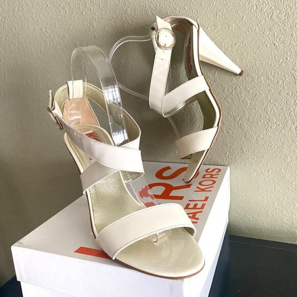 Michael Kors strappy ivory/cream Naughty Women's Vanilla Patent Heels - Picture 9 of 10
